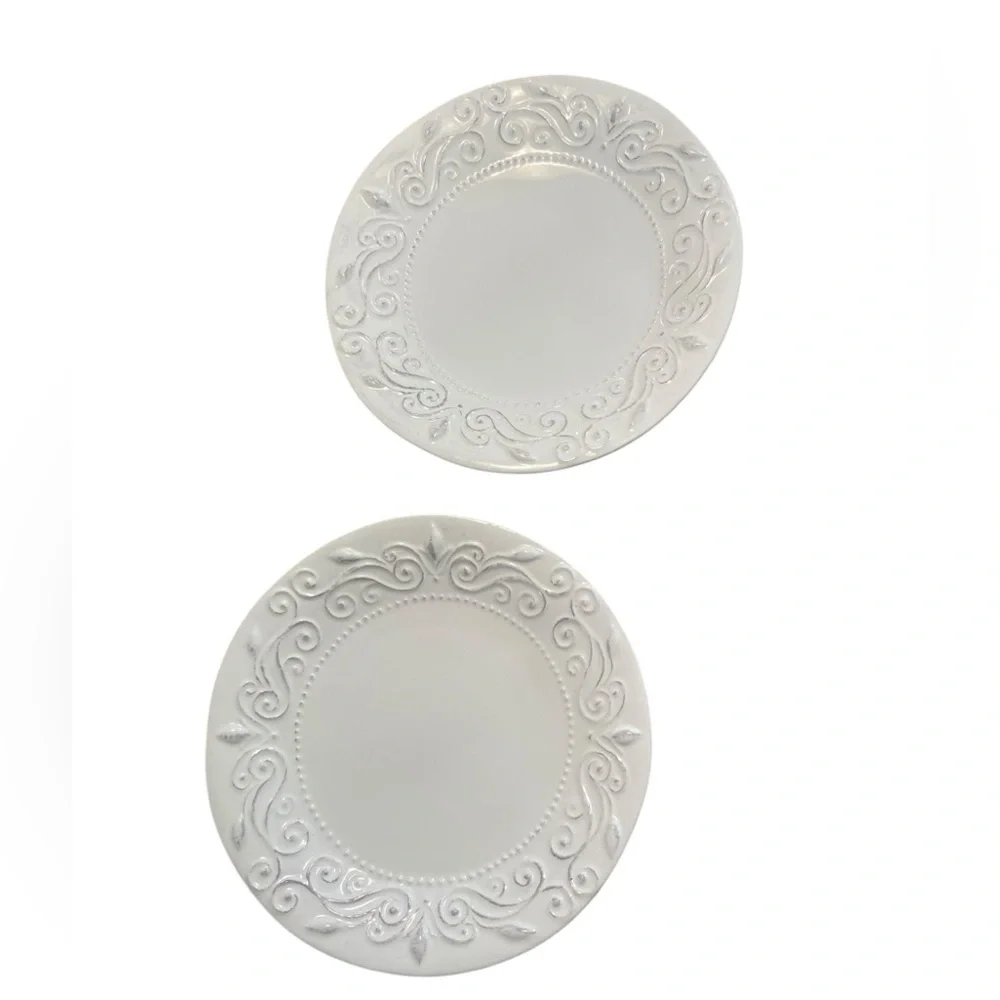 White by Sweet Ceramic La Ceramico D'Italia Embossed Make in Italy Dinner Plates